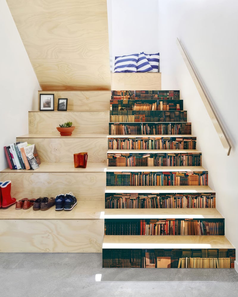 FLFK Stair Decals - Stair Stickers Decals Peel and Stick,Vintage Bookshelf Stair Risers Decals Self-Adhesive for Home Decor, 39.3" W x 7" H x 13Pcs - Image 3